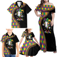 Dripping Baseball Mardi Gras Family Matching Off Shoulder Maxi Dress and Hawaiian Shirt Throw me Something Mister!