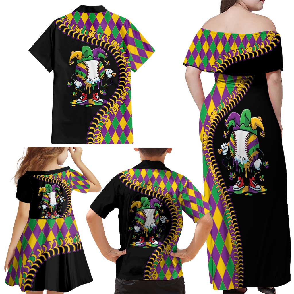 Dripping Baseball Mardi Gras Family Matching Off Shoulder Maxi Dress and Hawaiian Shirt Throw me Something Mister!