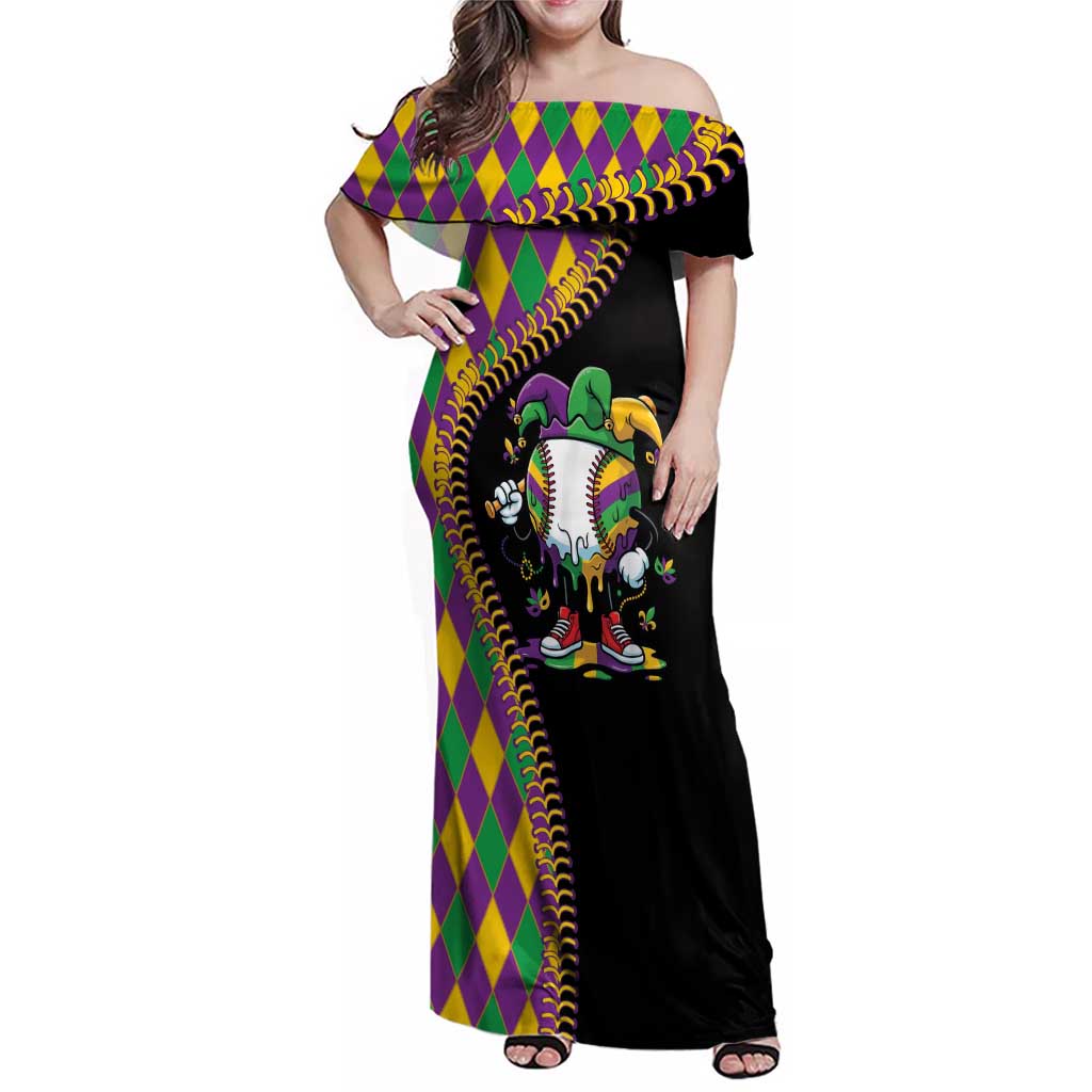Dripping Baseball Mardi Gras Family Matching Off Shoulder Maxi Dress and Hawaiian Shirt Throw me Something Mister!