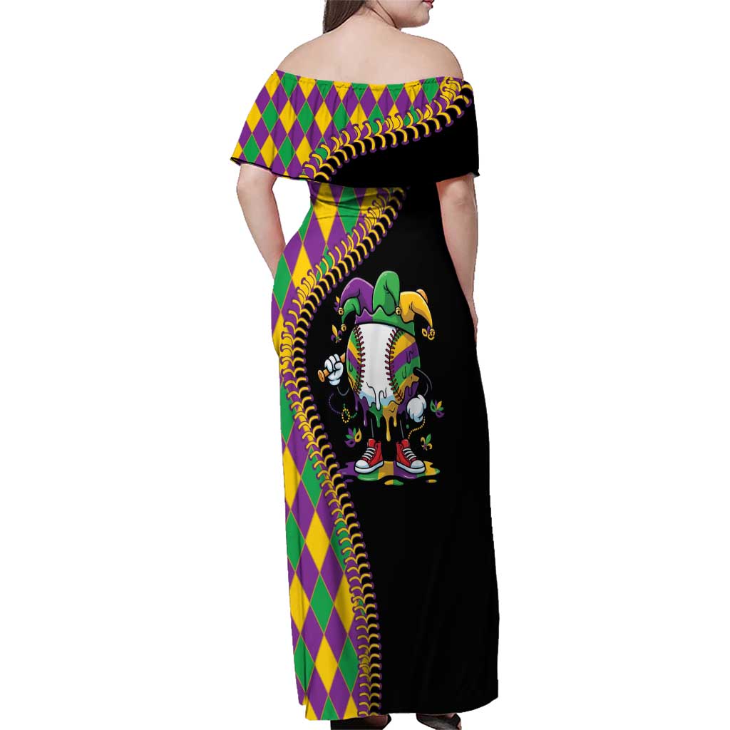 Dripping Baseball Mardi Gras Family Matching Off Shoulder Maxi Dress and Hawaiian Shirt Throw me Something Mister!