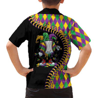 Dripping Baseball Mardi Gras Family Matching Off Shoulder Short Dress and Hawaiian Shirt Throw me Something Mister!