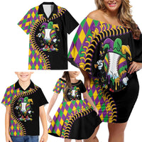 Dripping Baseball Mardi Gras Family Matching Off Shoulder Short Dress and Hawaiian Shirt Throw me Something Mister!