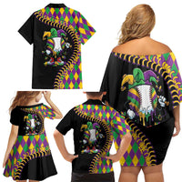 Dripping Baseball Mardi Gras Family Matching Off Shoulder Short Dress and Hawaiian Shirt Throw me Something Mister!