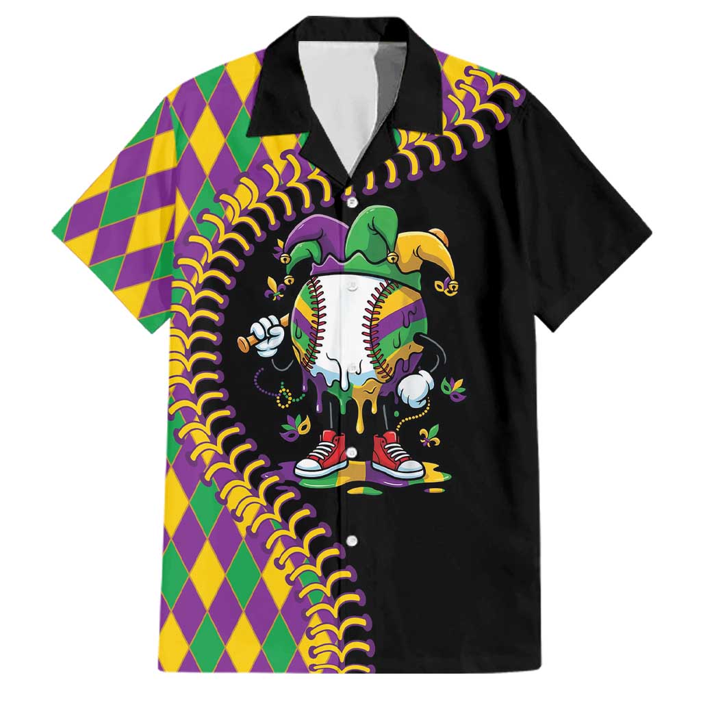 Dripping Baseball Mardi Gras Family Matching Off Shoulder Short Dress and Hawaiian Shirt Throw me Something Mister!