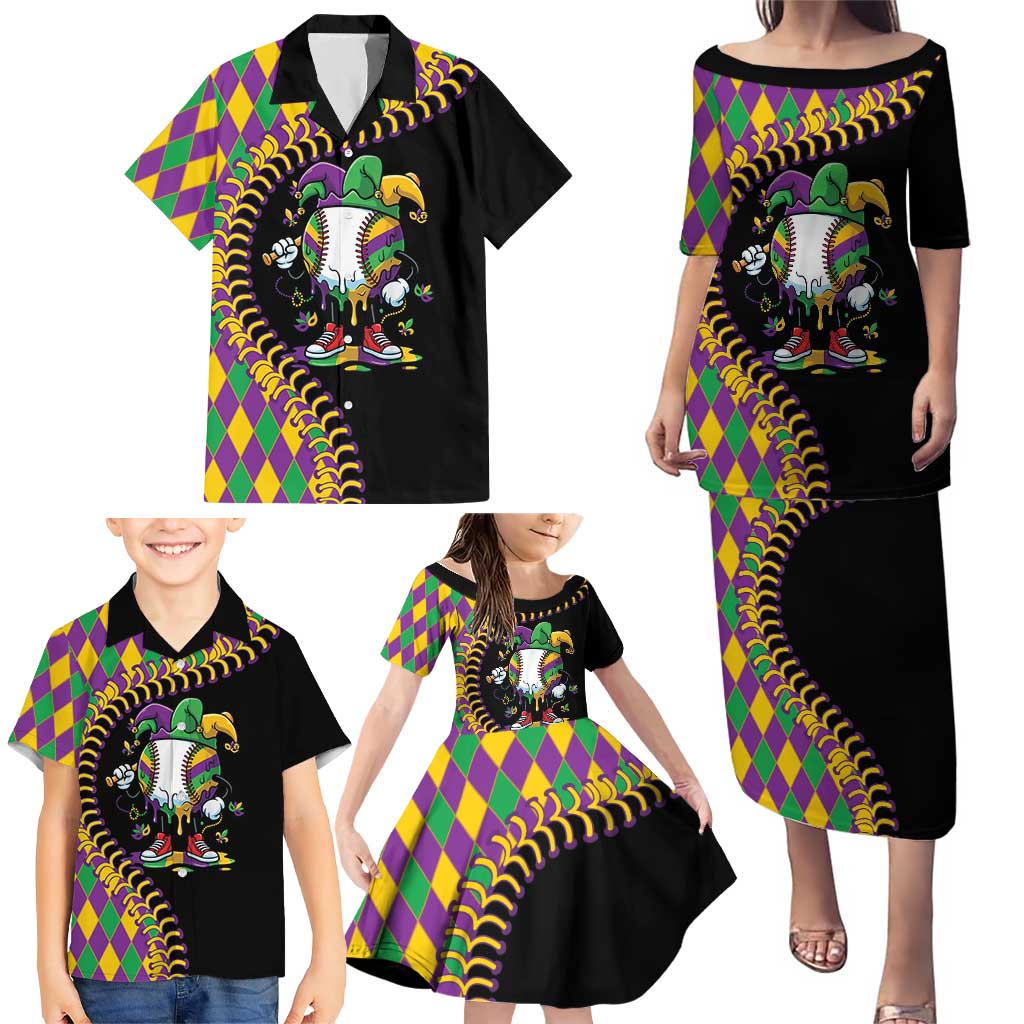 Dripping Baseball Mardi Gras Family Matching Puletasi and Hawaiian Shirt Throw me Something Mister!
