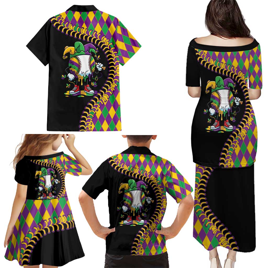 Dripping Baseball Mardi Gras Family Matching Puletasi and Hawaiian Shirt Throw me Something Mister!