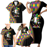 Dripping Baseball Mardi Gras Family Matching Short Sleeve Bodycon Dress and Hawaiian Shirt Throw me Something Mister!
