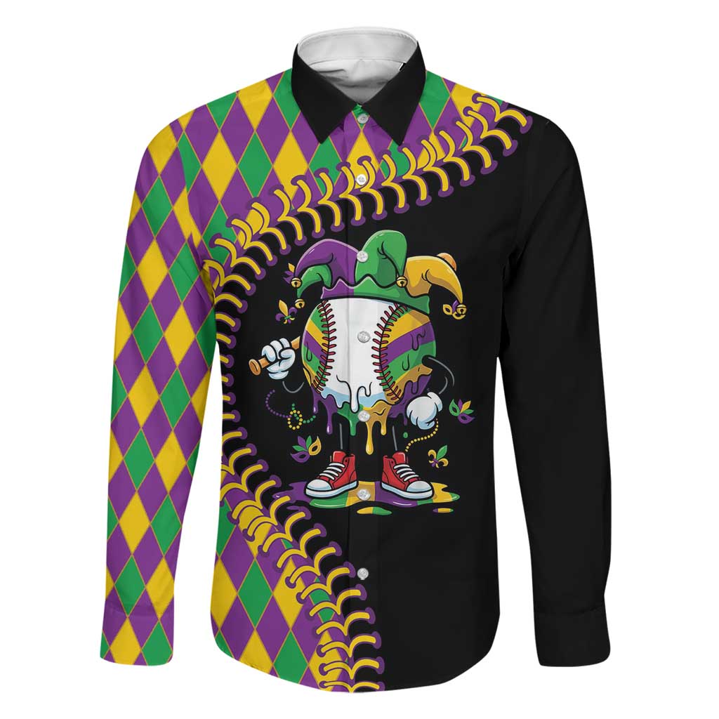 Dripping Baseball Mardi Gras Family Matching Short Sleeve Bodycon Dress and Hawaiian Shirt Throw me Something Mister!