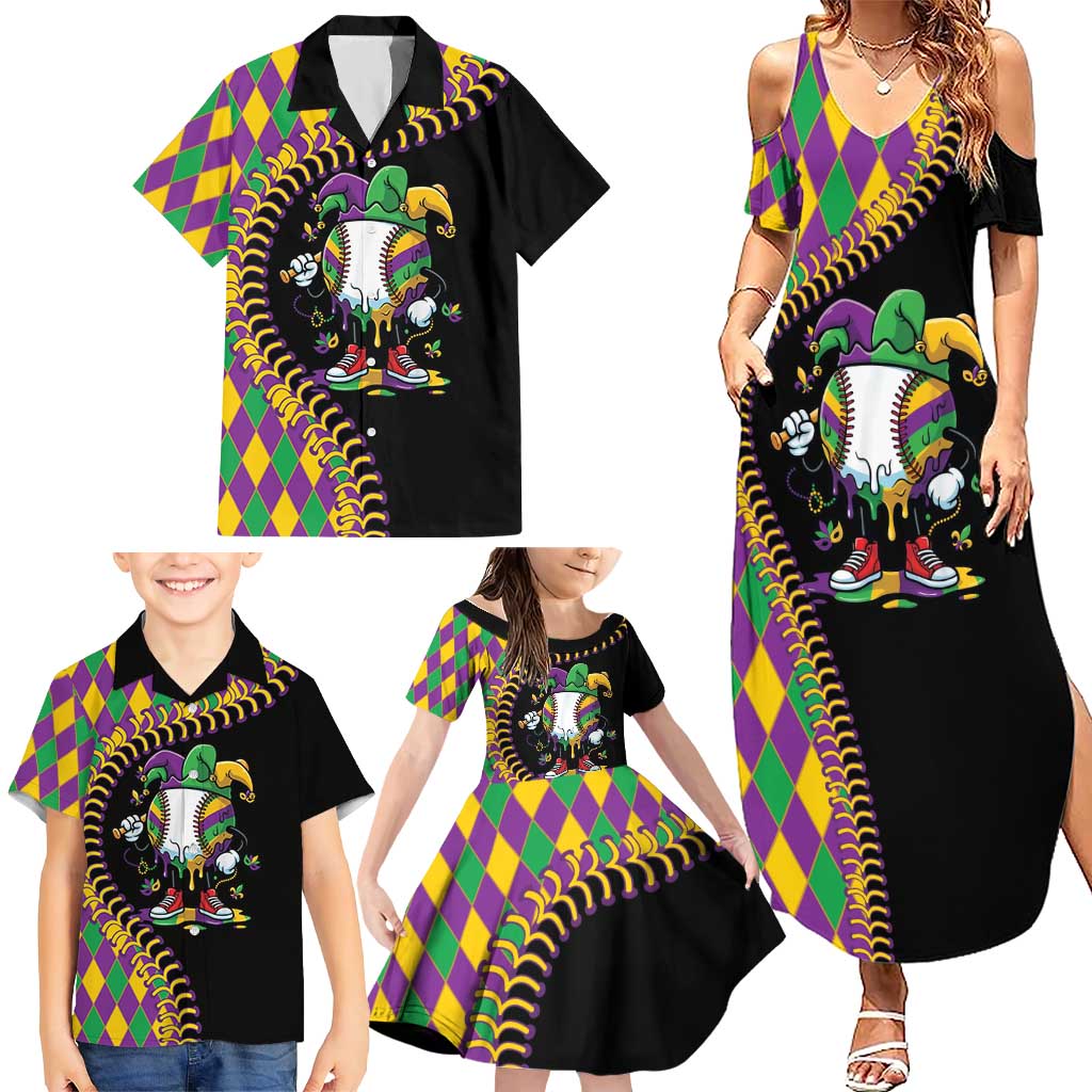 Dripping Baseball Mardi Gras Family Matching Summer Maxi Dress and Hawaiian Shirt Throw me Something Mister!