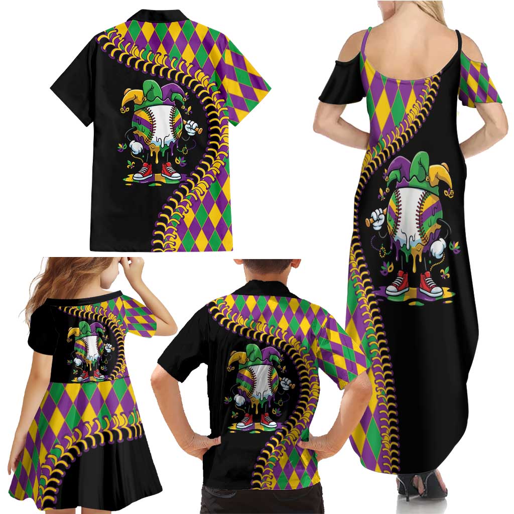 Dripping Baseball Mardi Gras Family Matching Summer Maxi Dress and Hawaiian Shirt Throw me Something Mister!