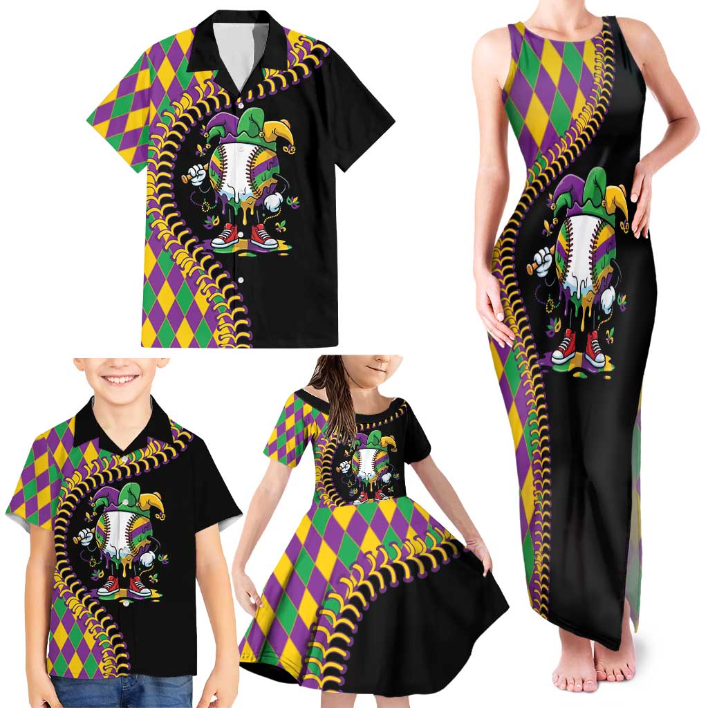 Dripping Baseball Mardi Gras Family Matching Tank Maxi Dress and Hawaiian Shirt Throw me Something Mister!