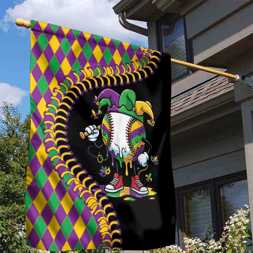Dripping Baseball Mardi Gras Garden Flag Throw me Something Mister!