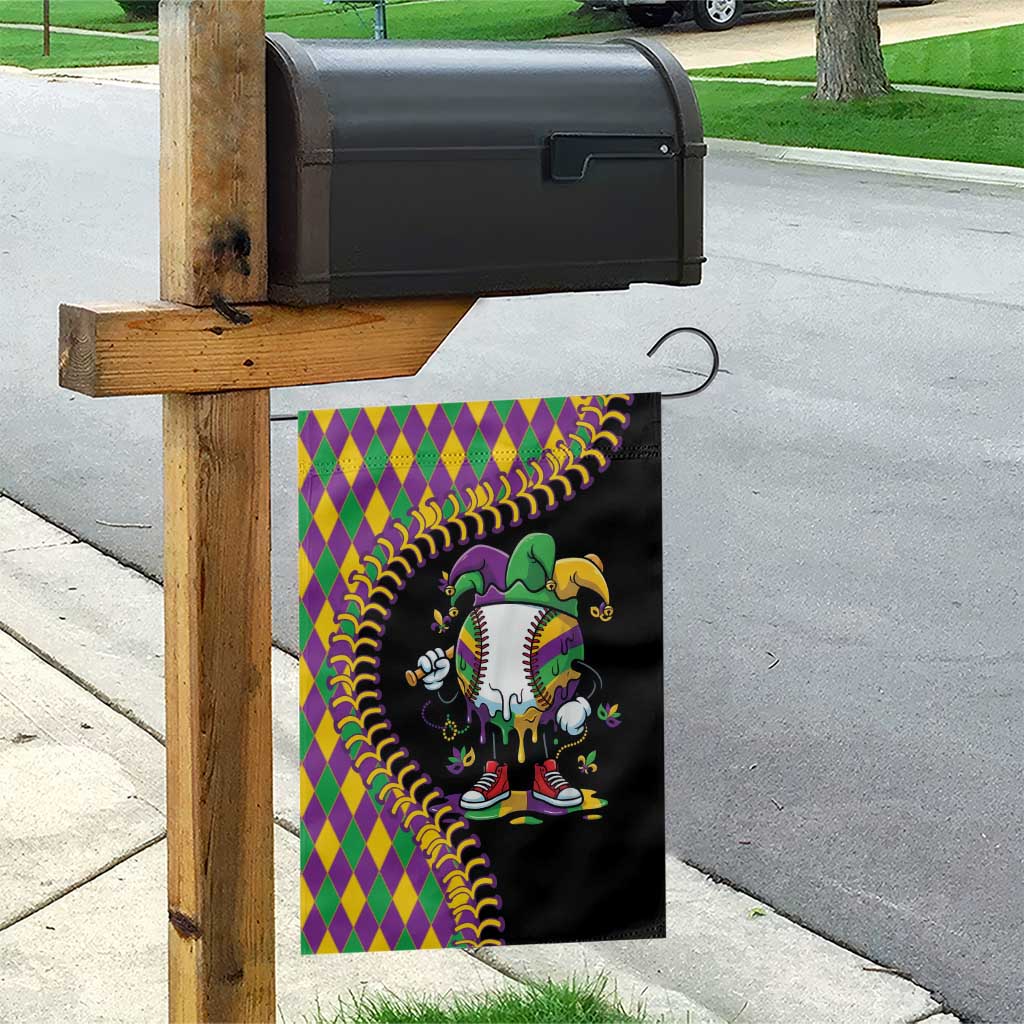 Dripping Baseball Mardi Gras Garden Flag Throw me Something Mister!