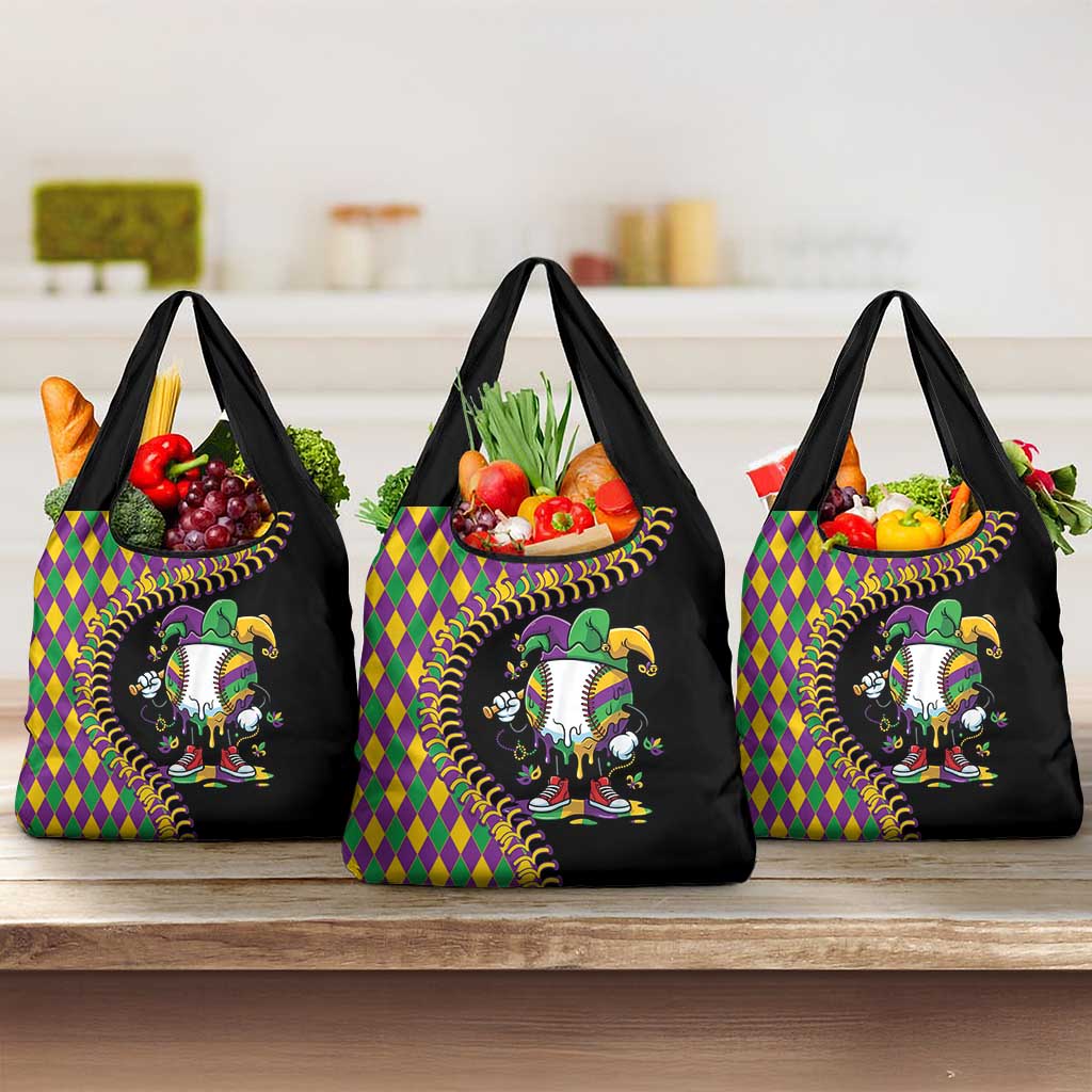 Dripping Baseball Mardi Gras Grocery Bag Throw me Something Mister!