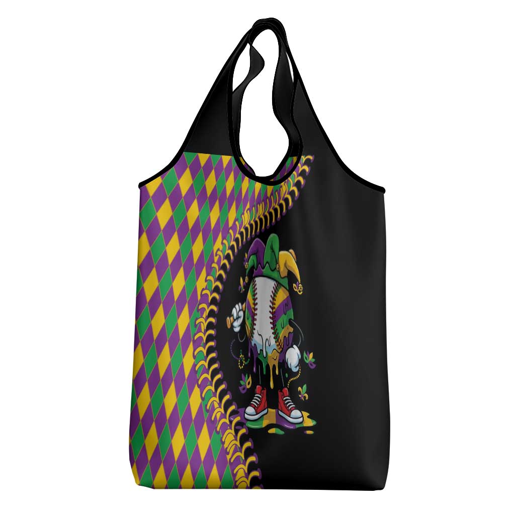 Dripping Baseball Mardi Gras Grocery Bag Throw me Something Mister!