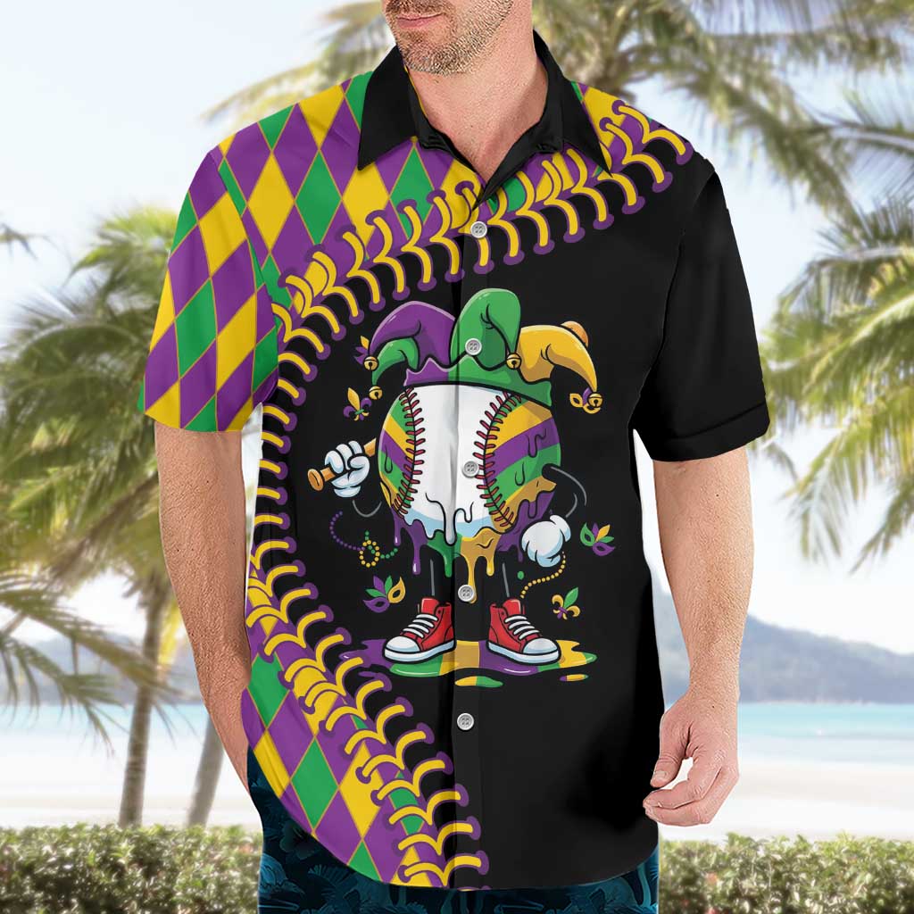 Dripping Baseball Mardi Gras Hawaiian Shirt Throw me Something Mister!