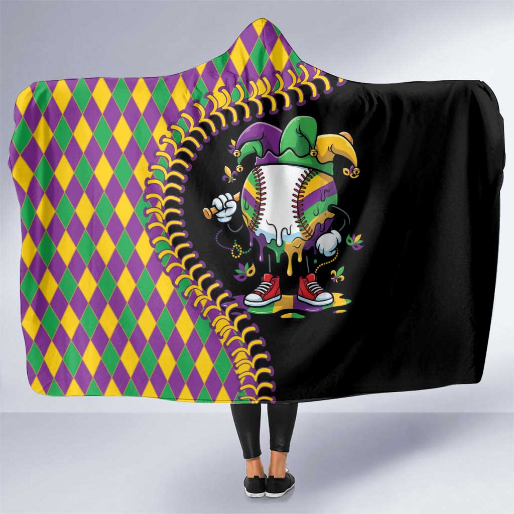 Dripping Baseball Mardi Gras Hooded Blanket Throw me Something Mister!