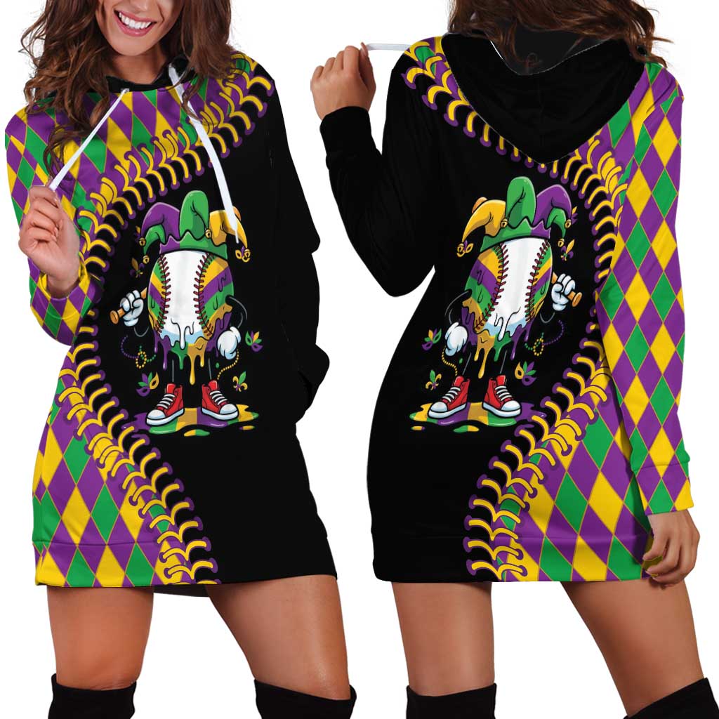 Dripping Baseball Mardi Gras Hoodie Dress Throw me Something Mister!