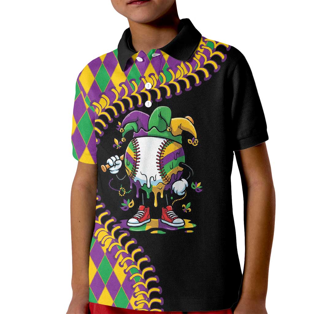 Dripping Baseball Mardi Gras Kid Polo Shirt Throw me Something Mister!