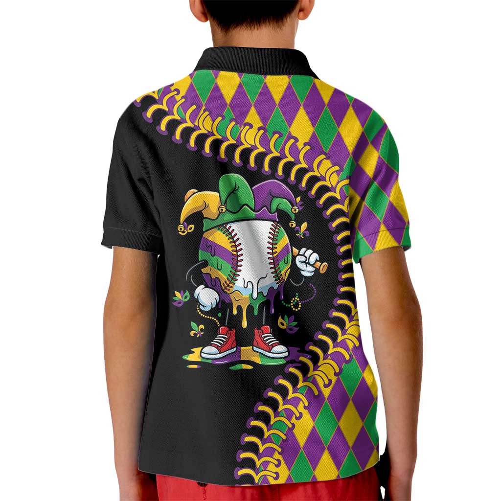 Dripping Baseball Mardi Gras Kid Polo Shirt Throw me Something Mister!