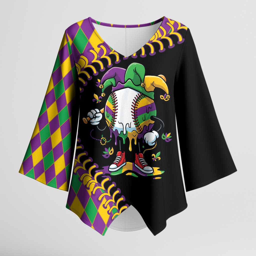 Dripping Baseball Mardi Gras Kimono Sleeve Blouse Throw me Something Mister!