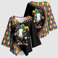 Dripping Baseball Mardi Gras Kimono Sleeve Blouse Throw me Something Mister!