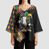 Dripping Baseball Mardi Gras Kimono Sleeve Blouse Throw me Something Mister!