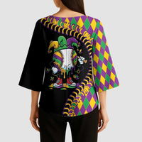 Dripping Baseball Mardi Gras Kimono Sleeve Blouse Throw me Something Mister!