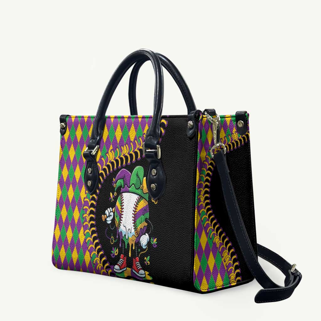 Dripping Baseball Mardi Gras Leather Bag Throw me Something Mister!
