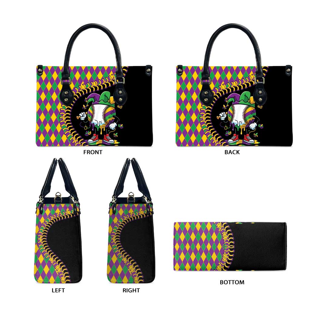 Dripping Baseball Mardi Gras Leather Bag Throw me Something Mister!