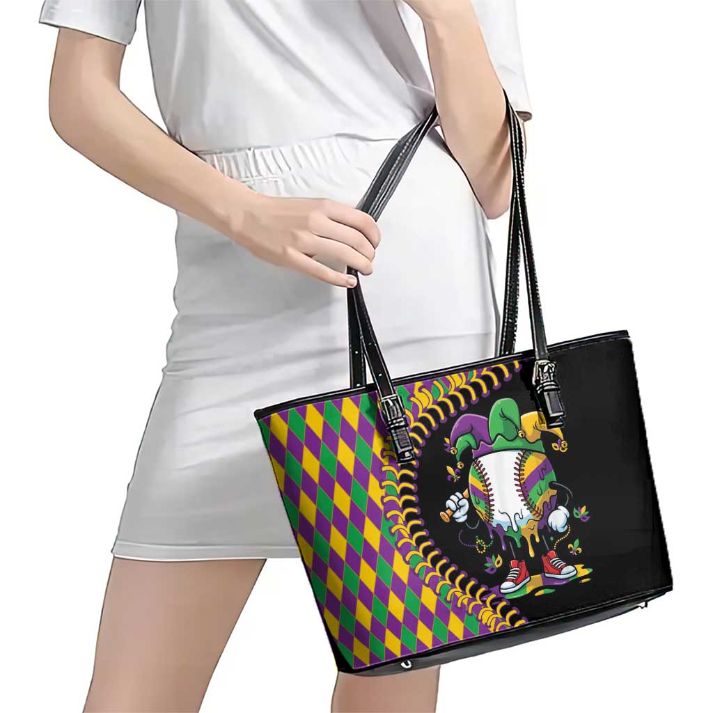 Dripping Baseball Mardi Gras Leather Tote Bag Throw me Something Mister!