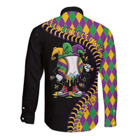 Dripping Baseball Mardi Gras Long Sleeve Button Shirt Throw me Something Mister!