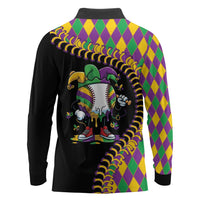 Dripping Baseball Mardi Gras Long Sleeve Polo Shirt Throw me Something Mister!