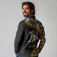 Dripping Baseball Mardi Gras Long Sleeve Polo Shirt Throw me Something Mister!