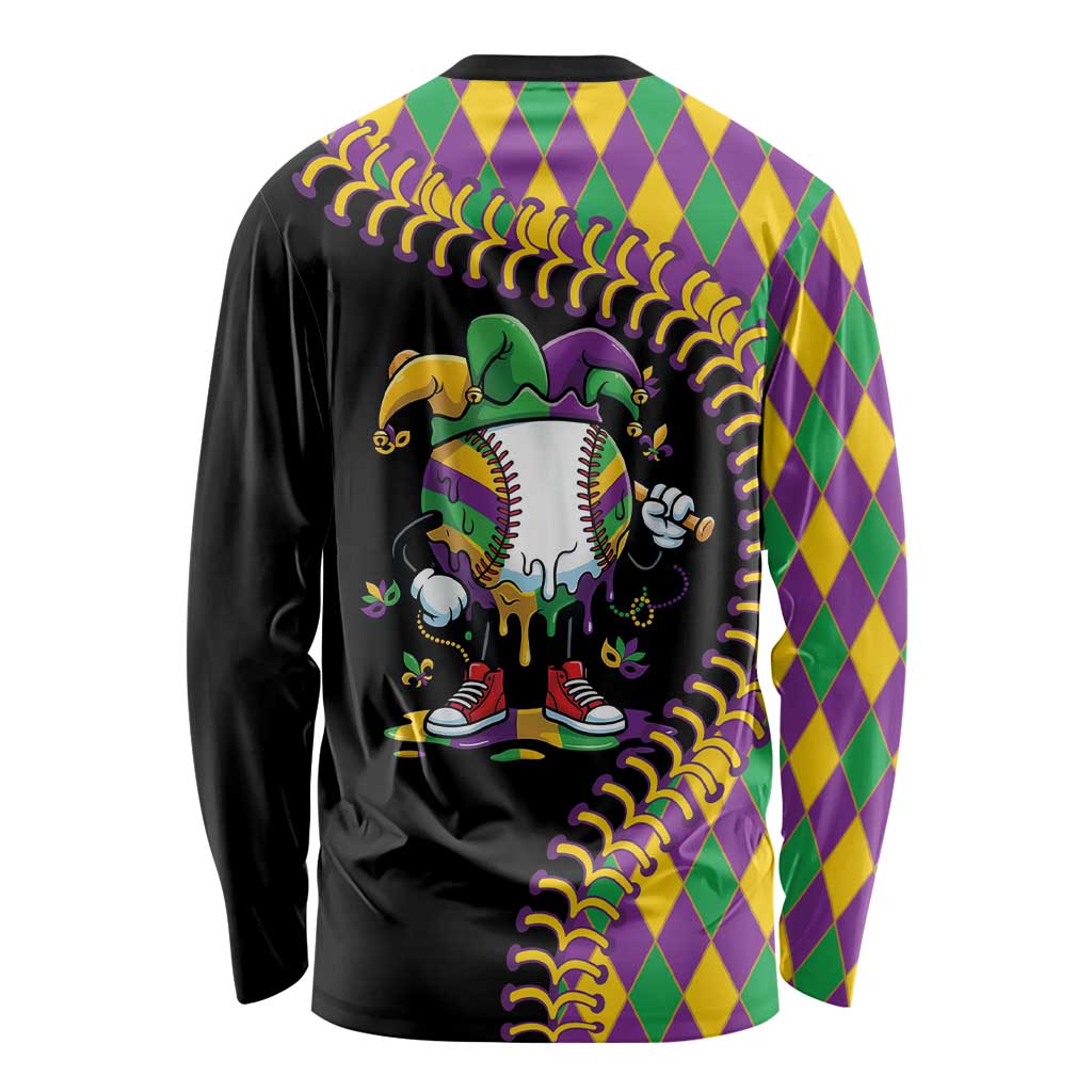 Dripping Baseball Mardi Gras Long Sleeve Shirt Throw me Something Mister!