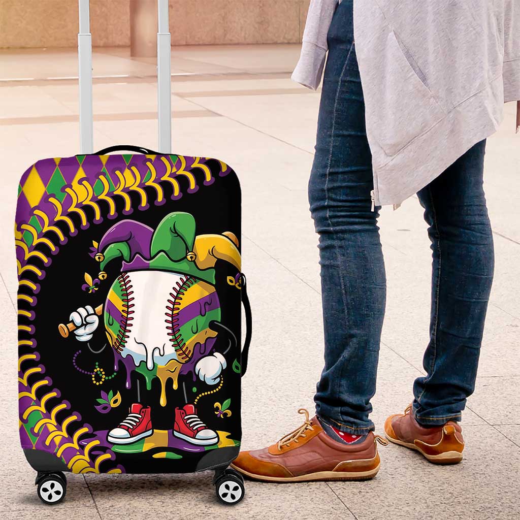 Dripping Baseball Mardi Gras Luggage Cover Throw me Something Mister!