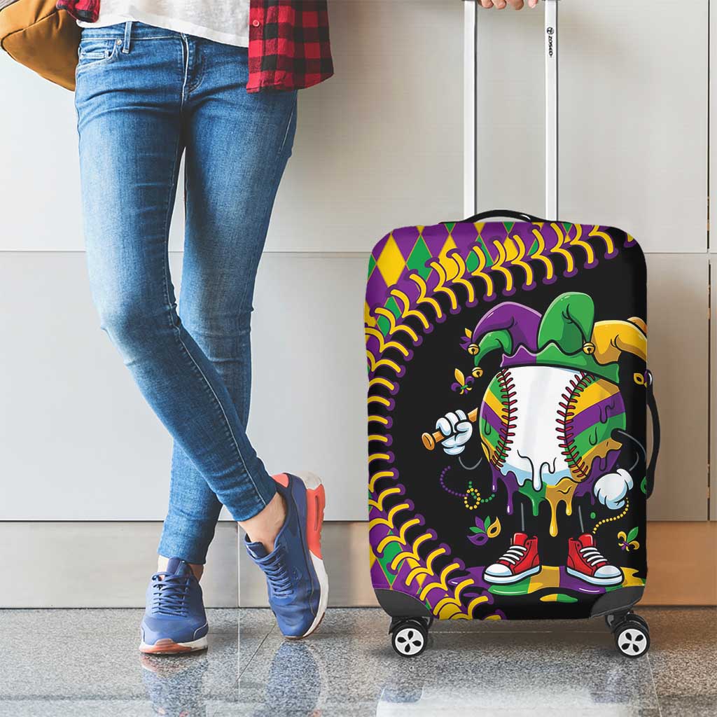 Dripping Baseball Mardi Gras Luggage Cover Throw me Something Mister!