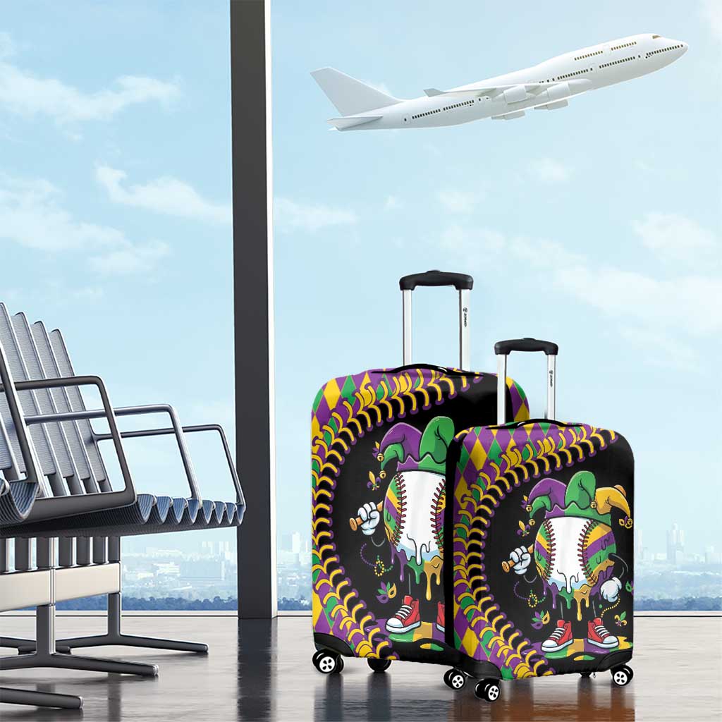 Dripping Baseball Mardi Gras Luggage Cover Throw me Something Mister!