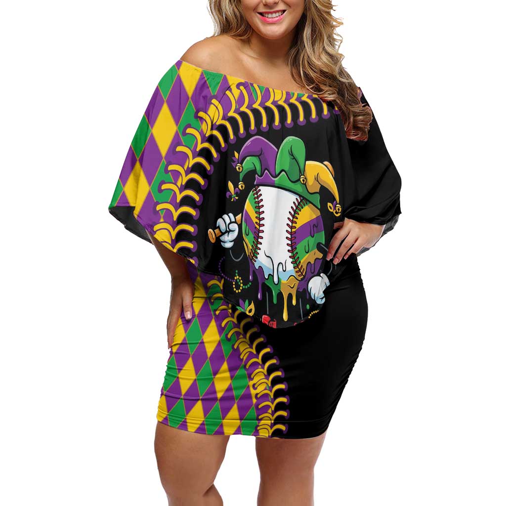 Dripping Baseball Mardi Gras Off Shoulder Short Dress Throw me Something Mister!