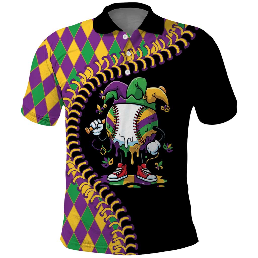 Dripping Baseball Mardi Gras Polo Shirt Throw me Something Mister!