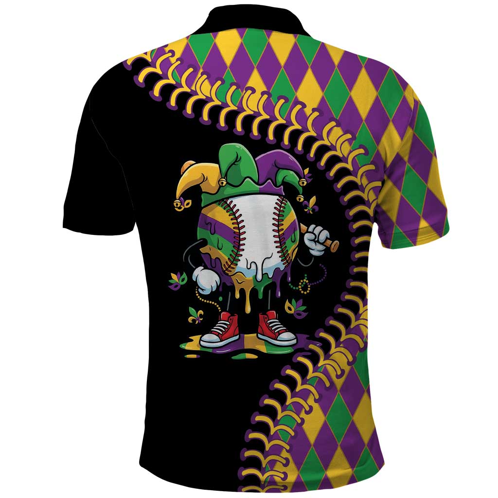 Dripping Baseball Mardi Gras Polo Shirt Throw me Something Mister!