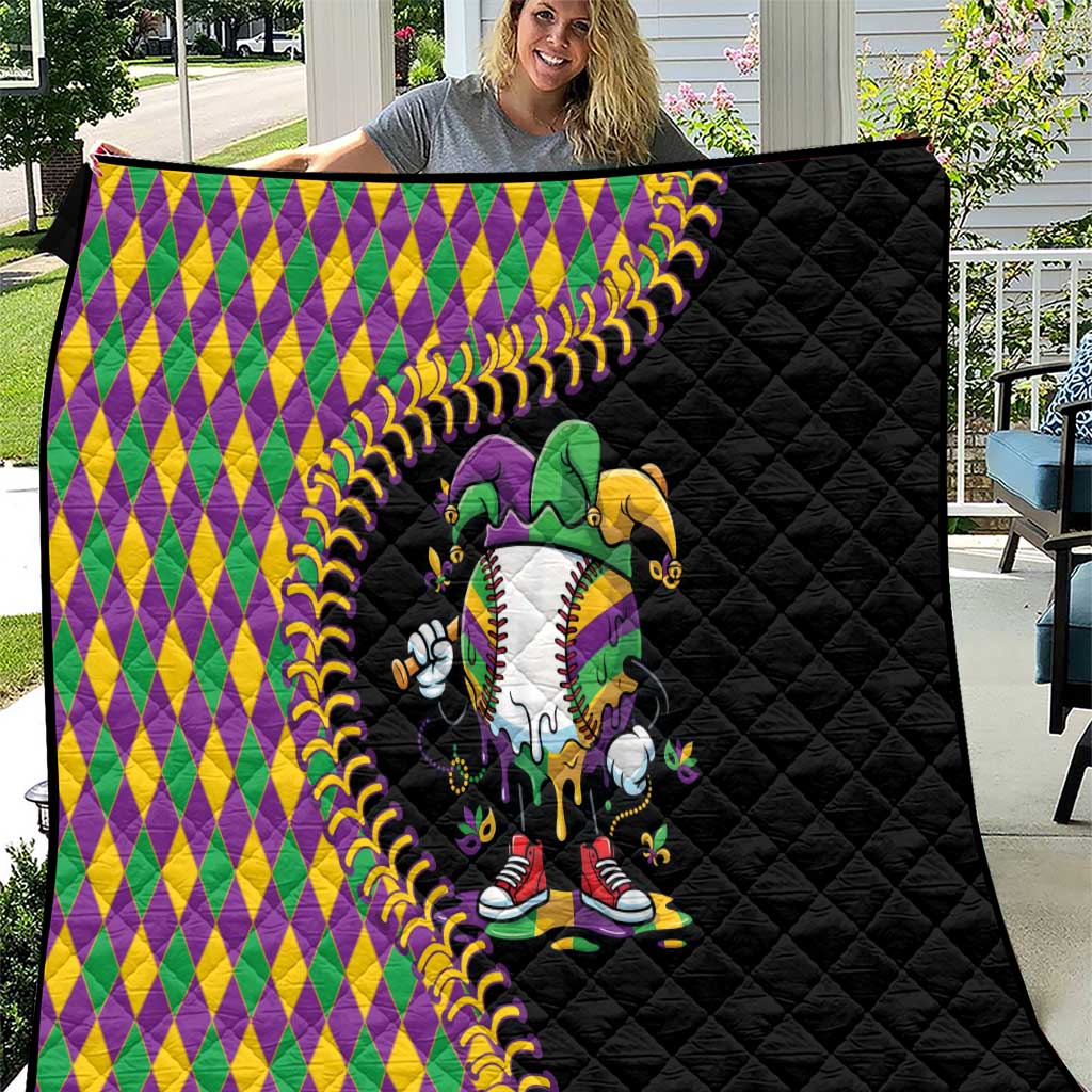 Dripping Baseball Mardi Gras Quilt Throw me Something Mister!