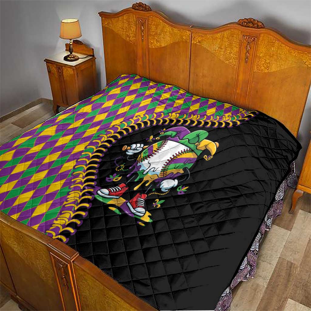 Dripping Baseball Mardi Gras Quilt Throw me Something Mister!
