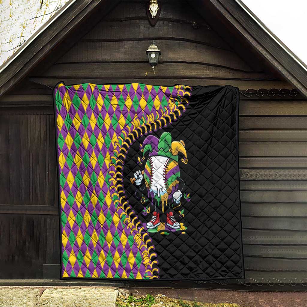 Dripping Baseball Mardi Gras Quilt Throw me Something Mister!