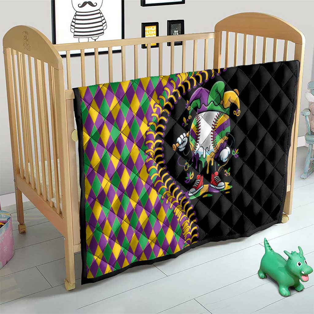 Dripping Baseball Mardi Gras Quilt Throw me Something Mister!