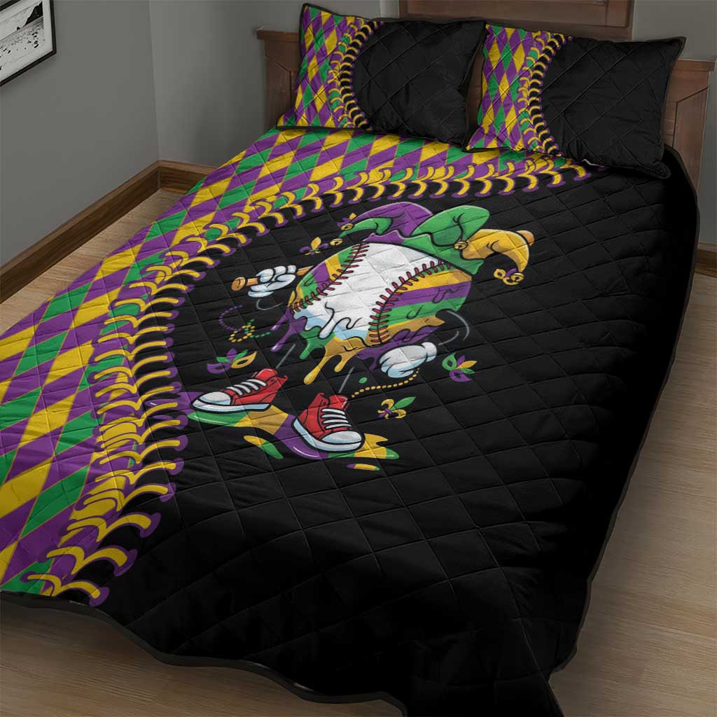 Dripping Baseball Mardi Gras Quilt Bed Set Throw me Something Mister!