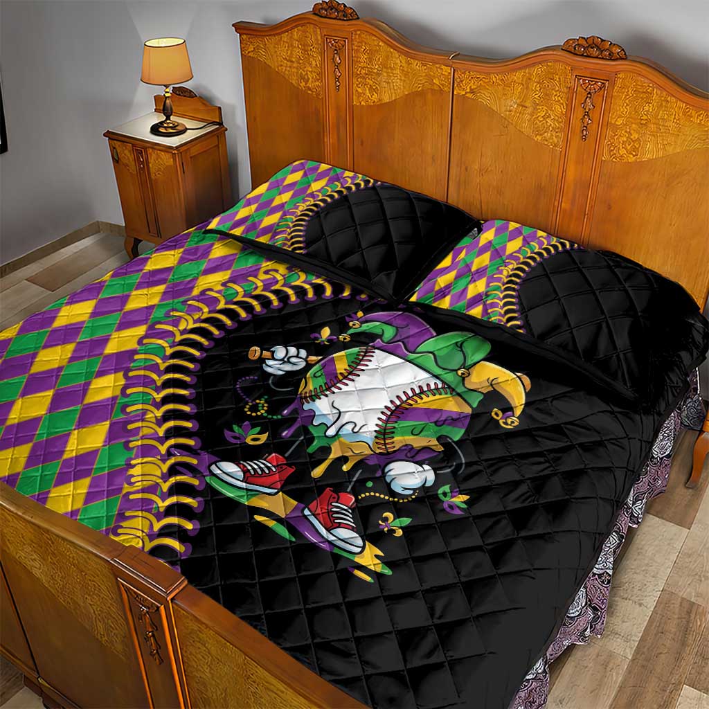 Dripping Baseball Mardi Gras Quilt Bed Set Throw me Something Mister!