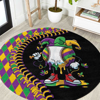 Dripping Baseball Mardi Gras Round Carpet Throw me Something Mister!
