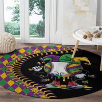 Dripping Baseball Mardi Gras Round Carpet Throw me Something Mister!