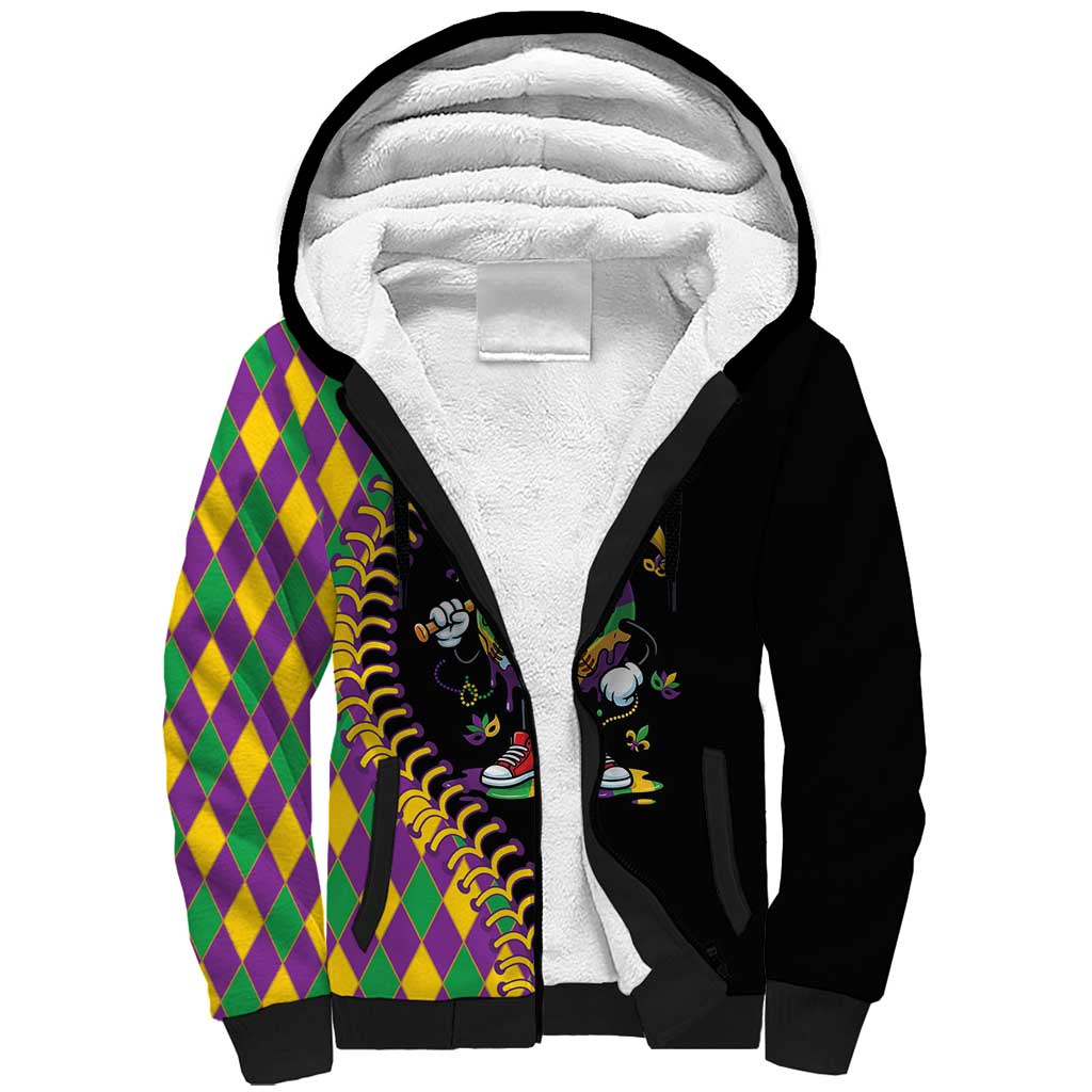 Dripping Baseball Mardi Gras Sherpa Hoodie Throw me Something Mister!